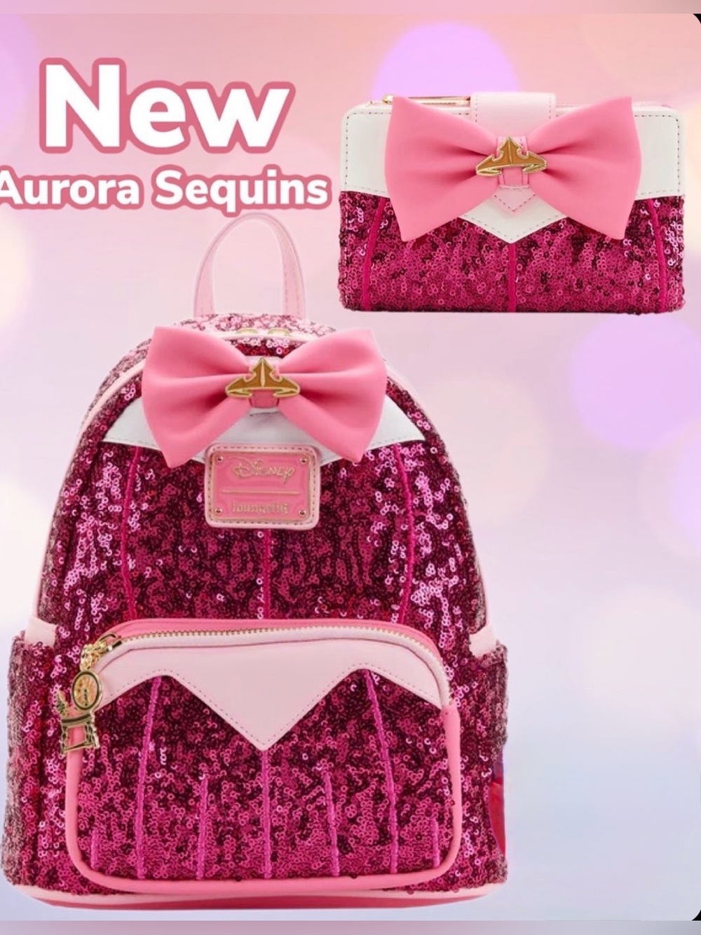 Loungefly princess Aurora sequin backpack & wallet set
